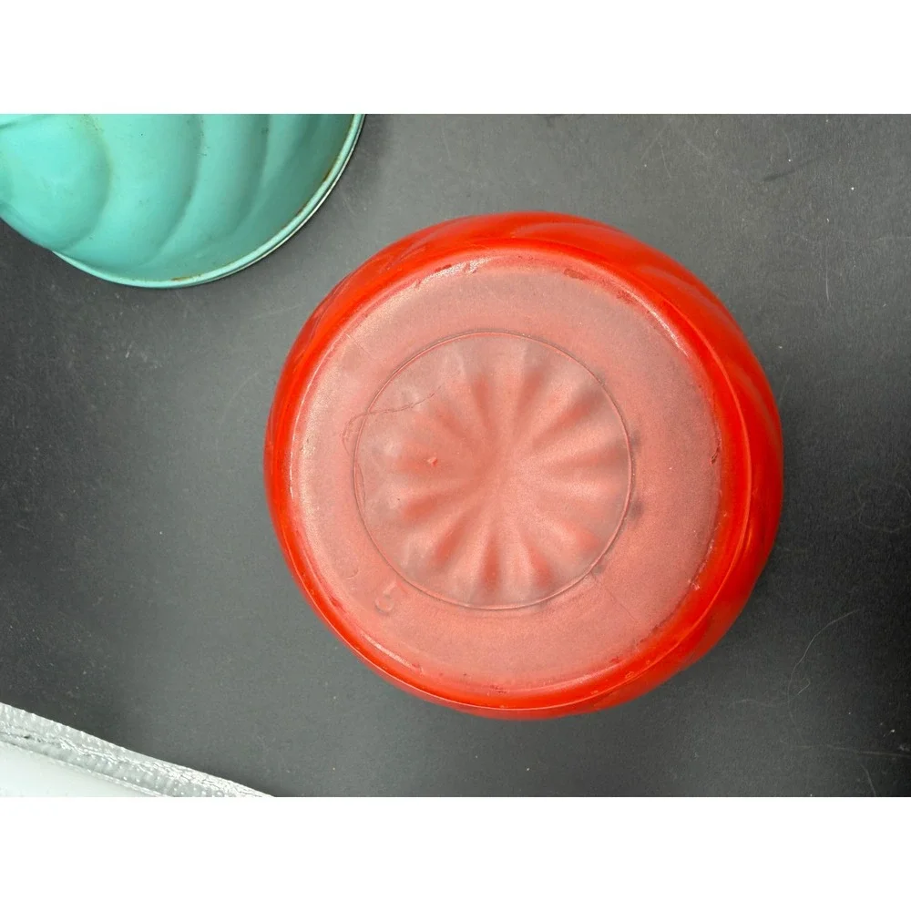 Vintage Swirl Frosted‎ Glass Bowls Set of 3 Red Orange Turquoise Satin Finish